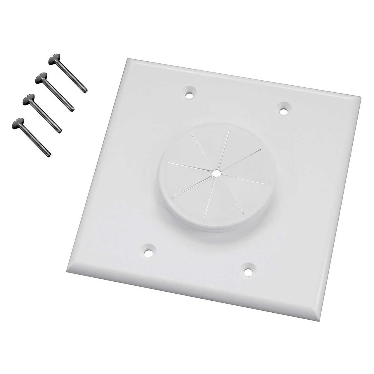 Single Gang Bulk Cable Wall Plate with Grommet White (Hole Style