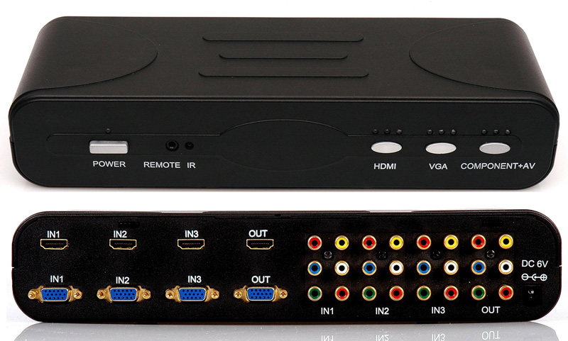 Korean omfatte større 4-Format 3 x 1 Switch with HDMI VGA Component and Composite Video