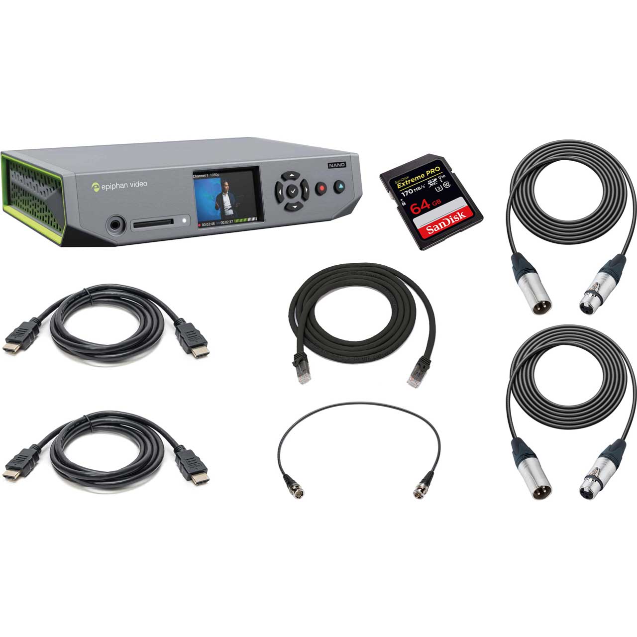 Epiphan Pearl Nano All-In-One Video Production Streamer/Recorder Kit with  SD Card & HDMI/SDI/XLR/Cat6 Cables