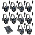 Eartec ETP10S UltraLITE PRO16 Long Range Dual Ch. Full-Duplex Wireless Intercom with 10 Single-Ear Headsets - 2.4 GHz