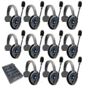 Eartec ETP11S UltraLITE PRO16 Long Range Dual Ch. Full-Duplex Wireless Intercom with 11 Single-Ear Headsets - 2.4 GHz