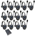 Eartec ETP13S UltraLITE PRO16 Long Range Dual Ch. Full-Duplex Wireless Intercom with 13 Single-Ear Headsets - 2.4 GHz