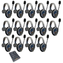 Eartec ETP14S UltraLITE PRO16 Long Range Dual Ch. Full-Duplex Wireless Intercom with 14 Single-Ear Headsets - 2.4 GHz