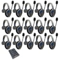 Eartec ETP15S UltraLITE PRO16 Long Range Dual Ch. Full-Duplex Wireless Intercom with 15 Single-Ear Headsets - 2.4 GHz