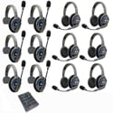 Eartec ETP66 UltraLITE PRO16 Long Range Dual Ch. Full-Duplex Wireless Intercom with 6 Sngl/6 Dbl-Ear Headsets - 2.4 GHz