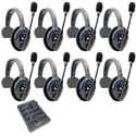 Eartec ETP8S UltraLITE PRO16 Long Range Dual Ch. Full-Duplex Wireless Intercom with 8 Single-Ear Headsets - 2.4 GHz