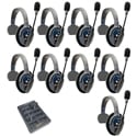 Eartec ETP9S UltraLITE PRO16 Long Range Dual Ch. Full-Duplex Wireless Intercom with 9 Single-Ear Headsets - 2.4 GHz