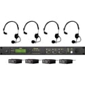 RTS RadioCom UHF Wireless Intercom Package with Base/4x Beltpacks/4x Single Ear Headsets - E88 Band