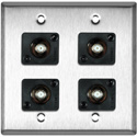 Photo of My Custom Shop WPL-2103/R 2-Gang Stainless Steel Wall Plate w/ 4 Front Recessed F- Female Barrel Connectors